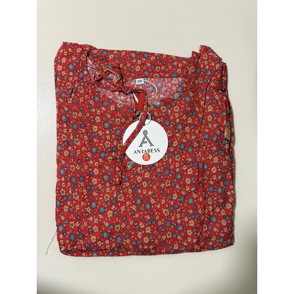 Red Floral Long Sleeve Button Front Maxi Dress 2XL - Picture 11 of 12